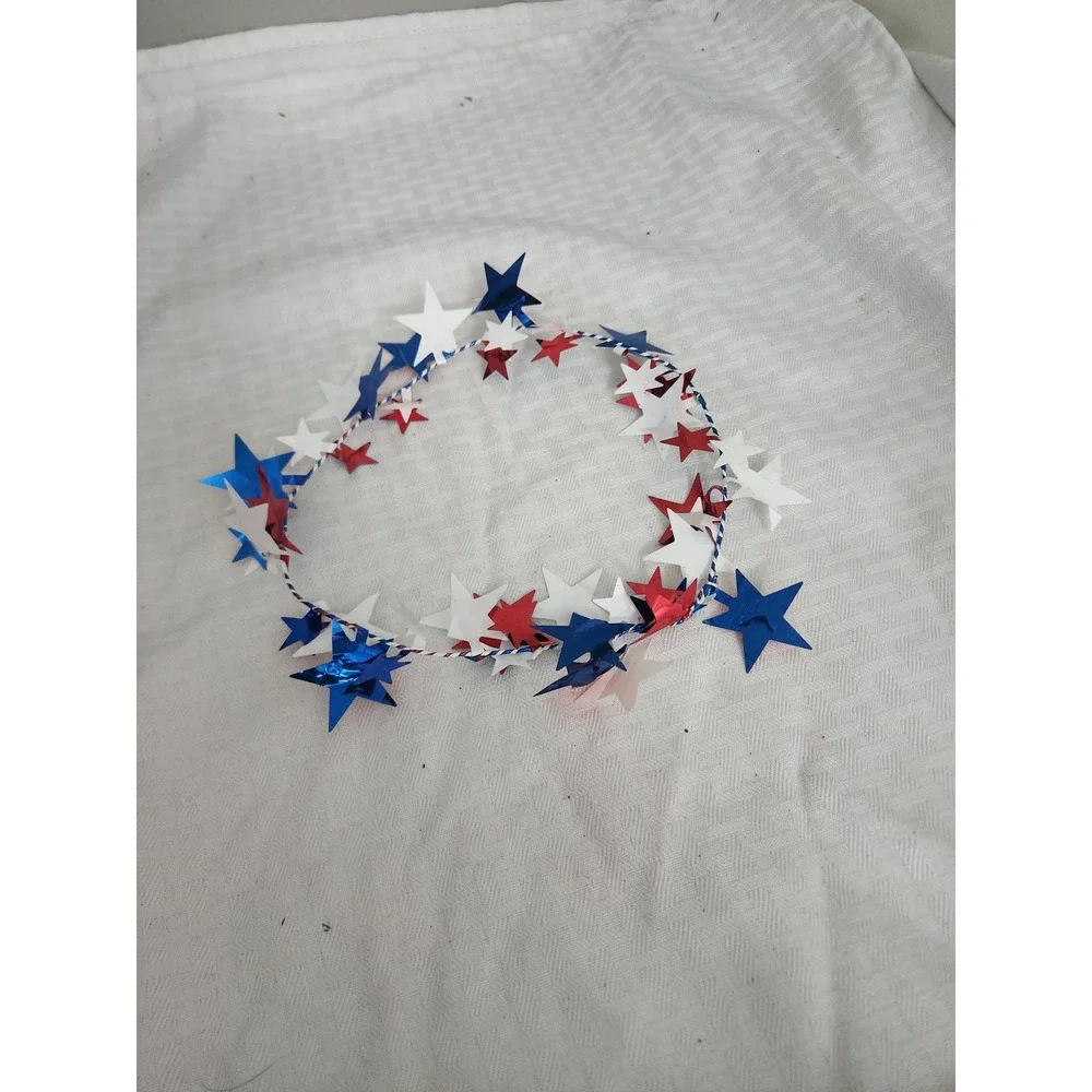 Patriotic Red White Blue Star Garland Wreath 4th of July Americana Decor